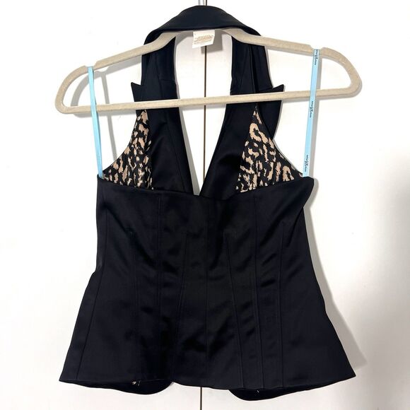 Guess Marciano Halter Vest Size 0 Black Satin Single Button Open Back Sexy Y2K - Picture 2 of 6
